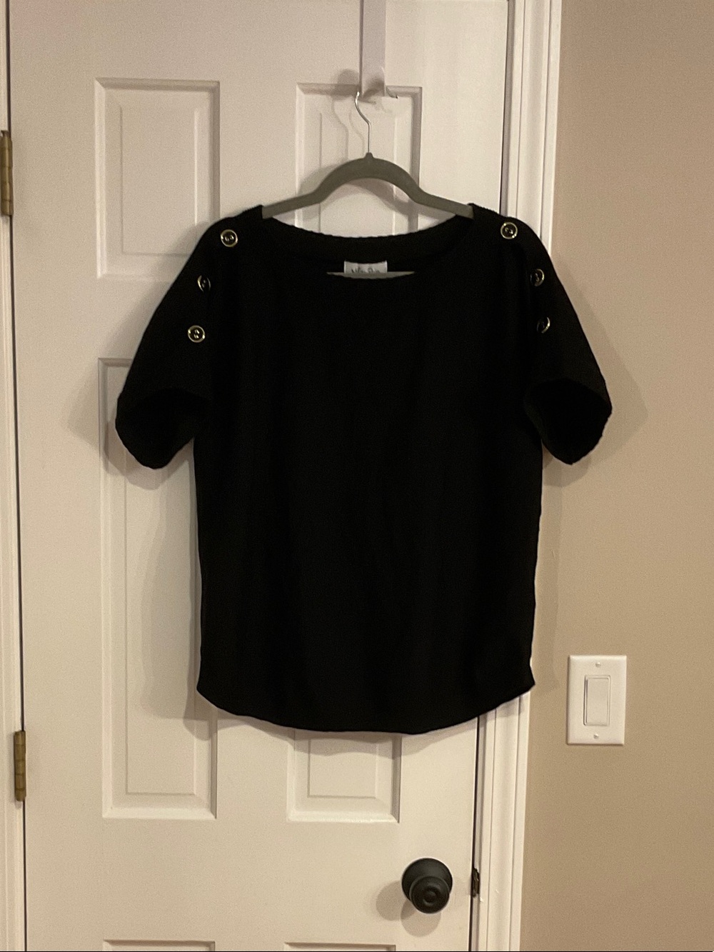 Melissa Paige Black Short-Sleeve Grommet Accent Top